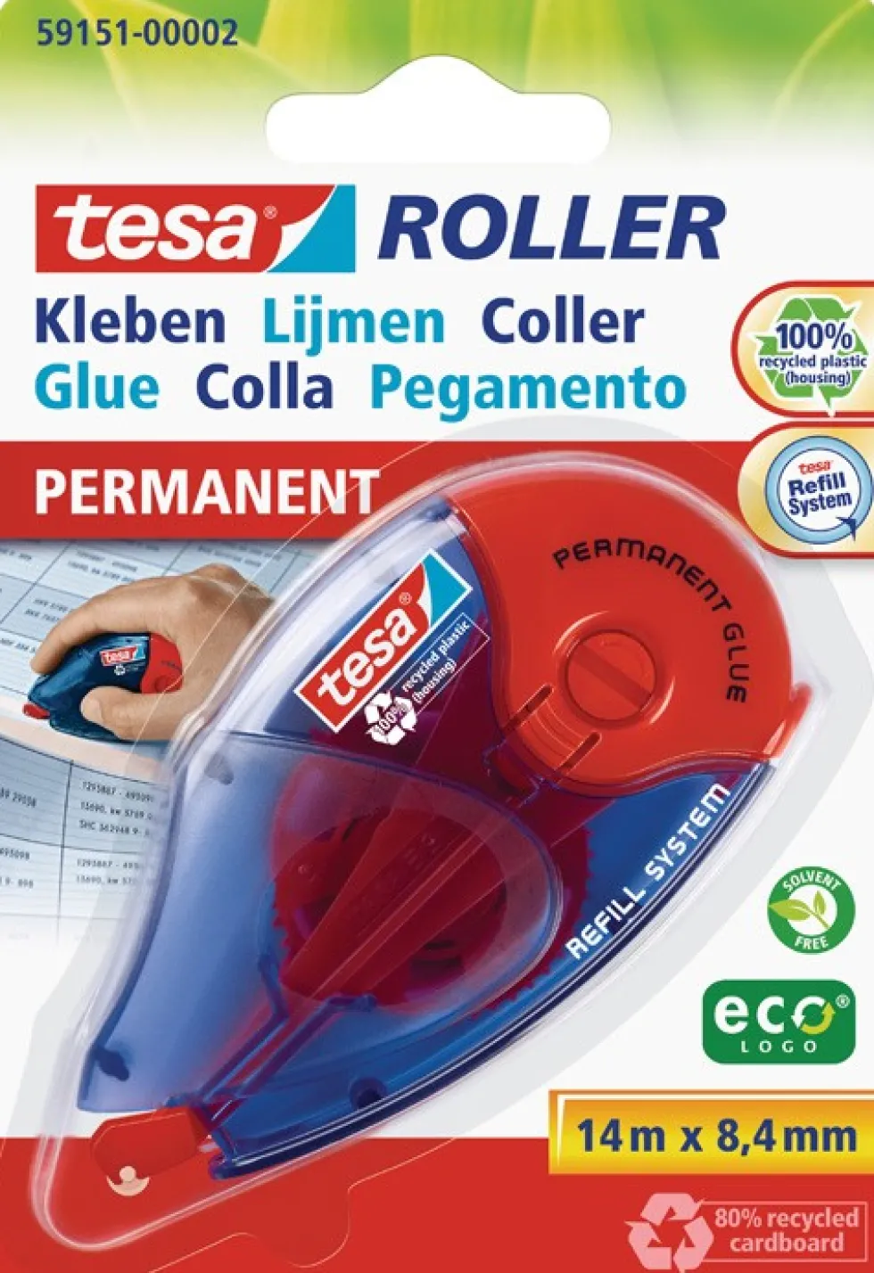 Klej w taśmie trwały ecoLogo - Tesa - 14 m x 8,4 mm