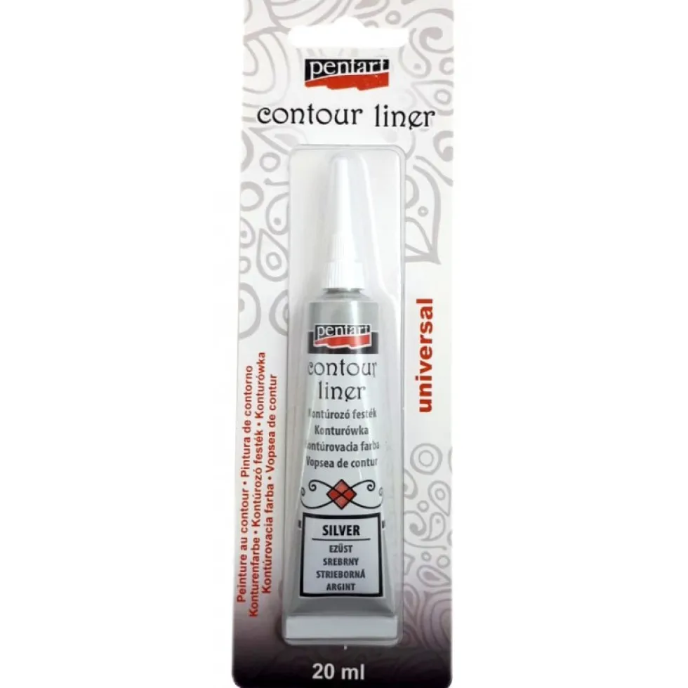 Konturówka do szkła - Pentart - srebrna metaliczna, 20 ml