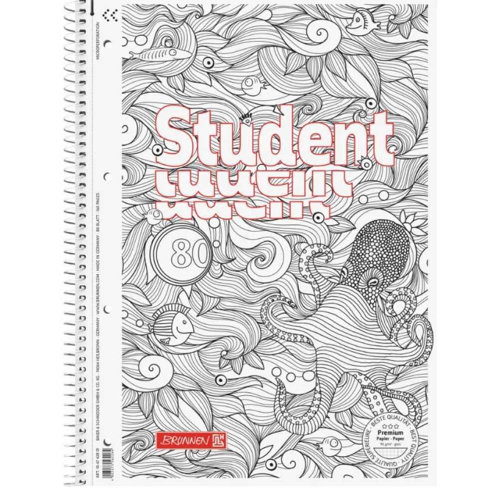 Kołozeszyt w kratkę Student Ośmiornica A4 - Brunnen - 90 g/m2 80 ark.