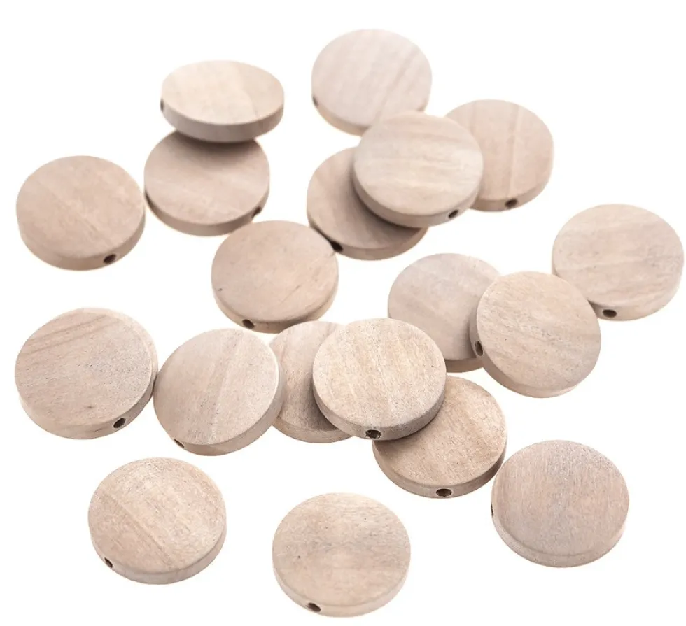 Koraliki drewniane monety - DpCraft - naturalne, 2 cm, 20 szt.
