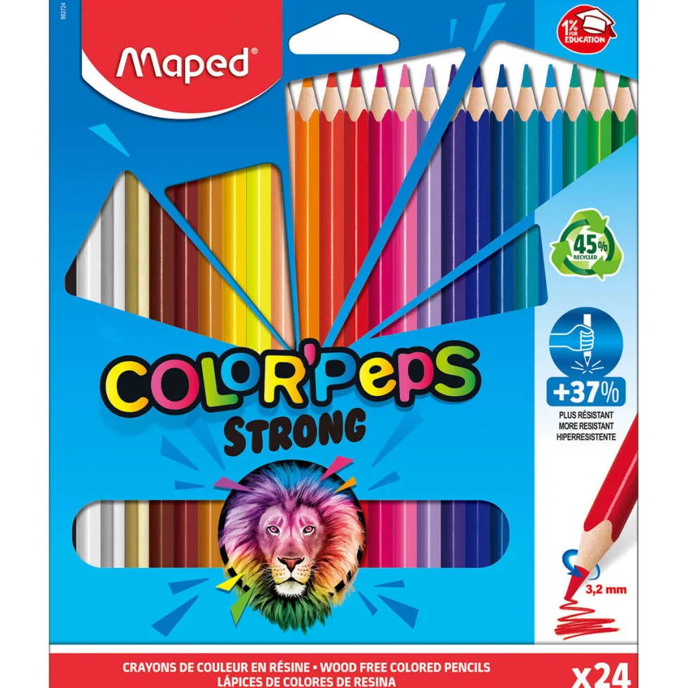 Kredki trójkątne Color' Peps Strong dla dzieci - Maped - 24 kolory