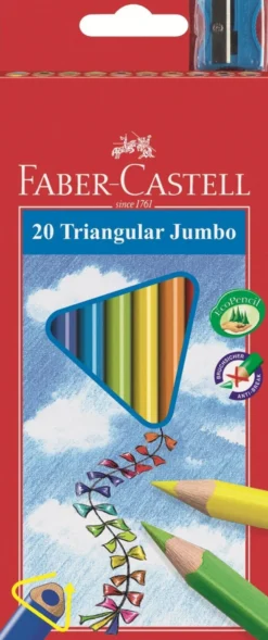 Kredki trójkątne Jumbo + temperówka - Faber-Castell - 20 kolorów