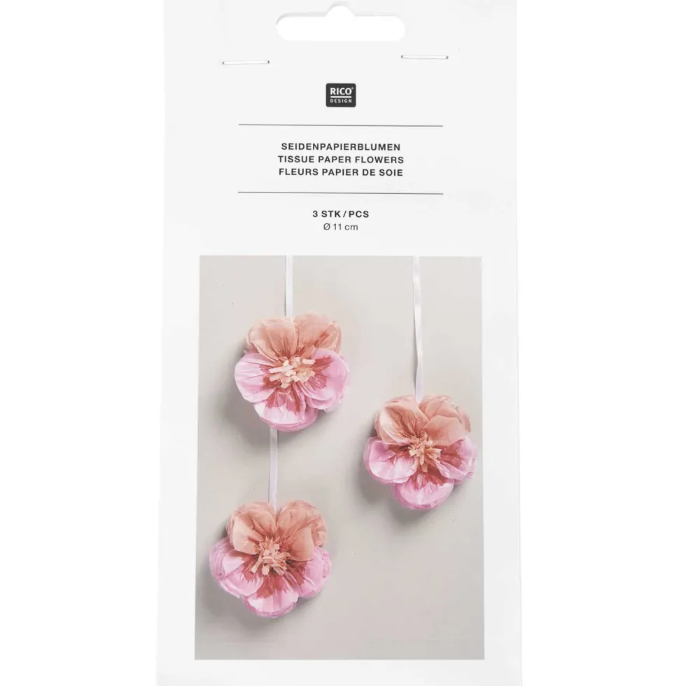 Kwiaty z bibuły Bratki - Rico Design - różowe, 11 cm, 3 szt.