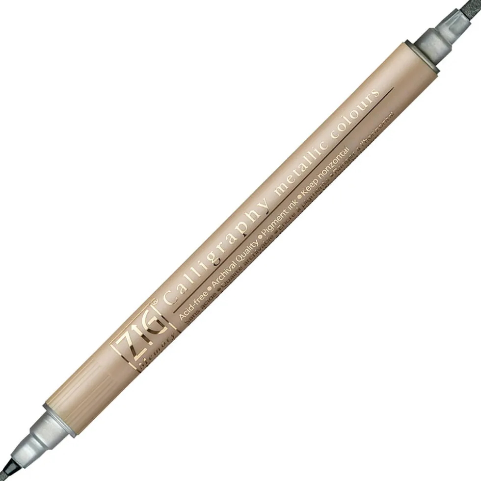 Marker do kaligrafii ZIG Calligraphy Metallic - Kuretake - dwustronny, srebrny