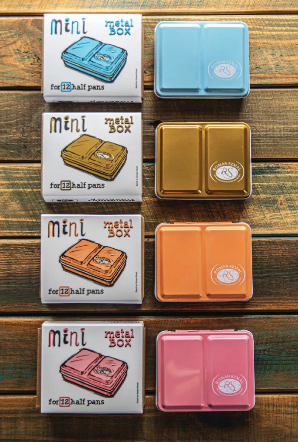 Metalowa kasetka Mini Box na 12 półkostek akwareli - Roman Szmal - Gold