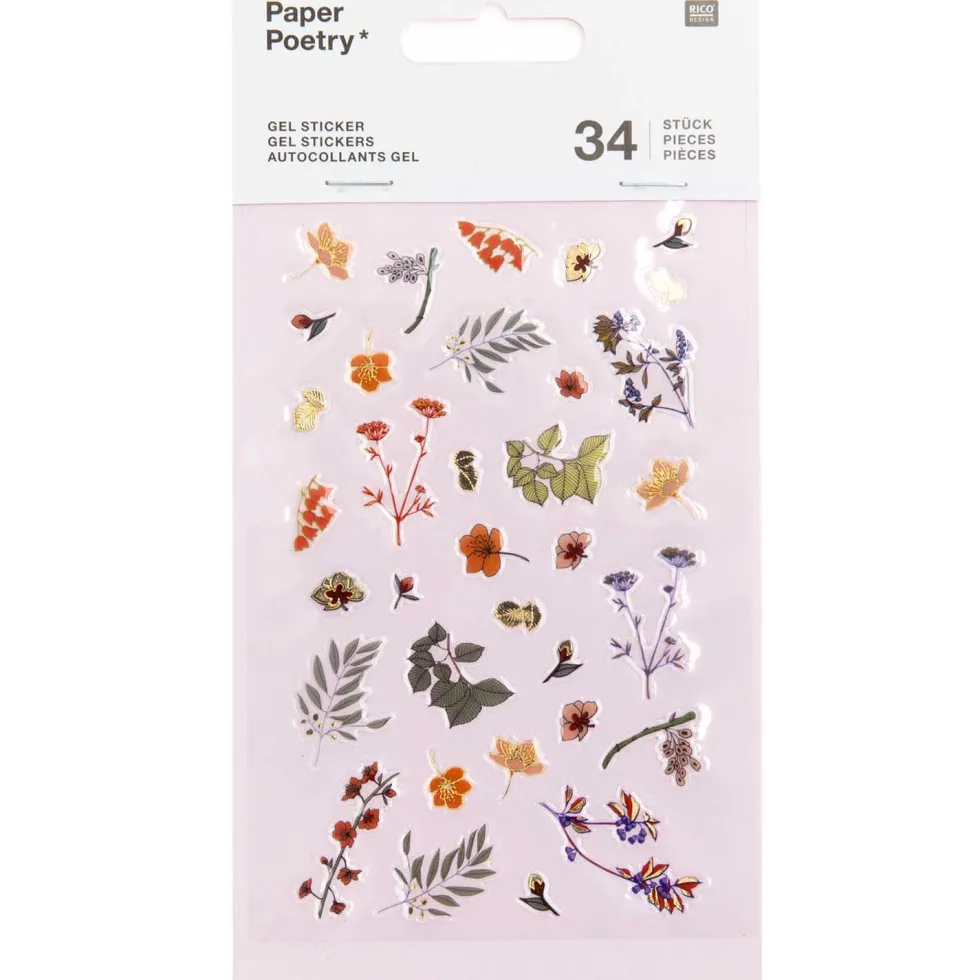 Naklejki żelowe Funny Fall - Paper Poetry - Kwiaty, 34 szt.