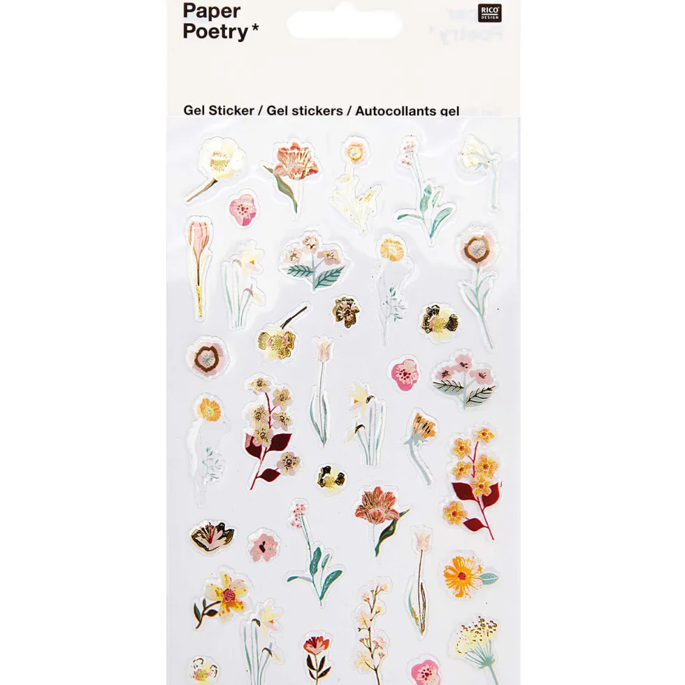 Naklejki żelowe - Paper Poetry - kwiaty, 35 szt.