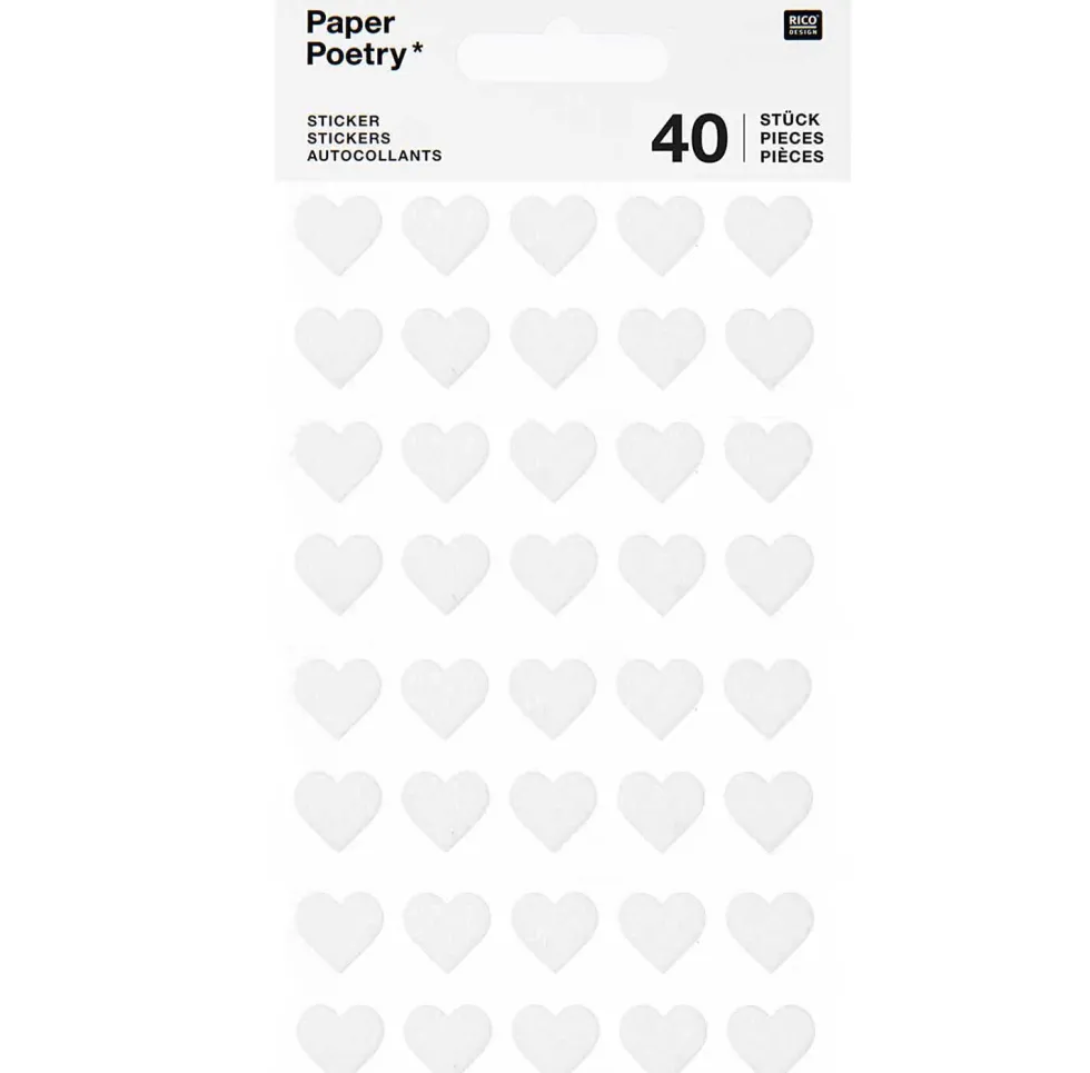 Naklejki filcowe Serca - Paper Poetry - małe, białe, 40 szt.