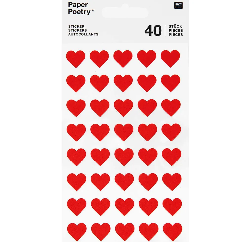Naklejki filcowe Serca - Paper Poetry - małe, czerwone, 40 szt.
