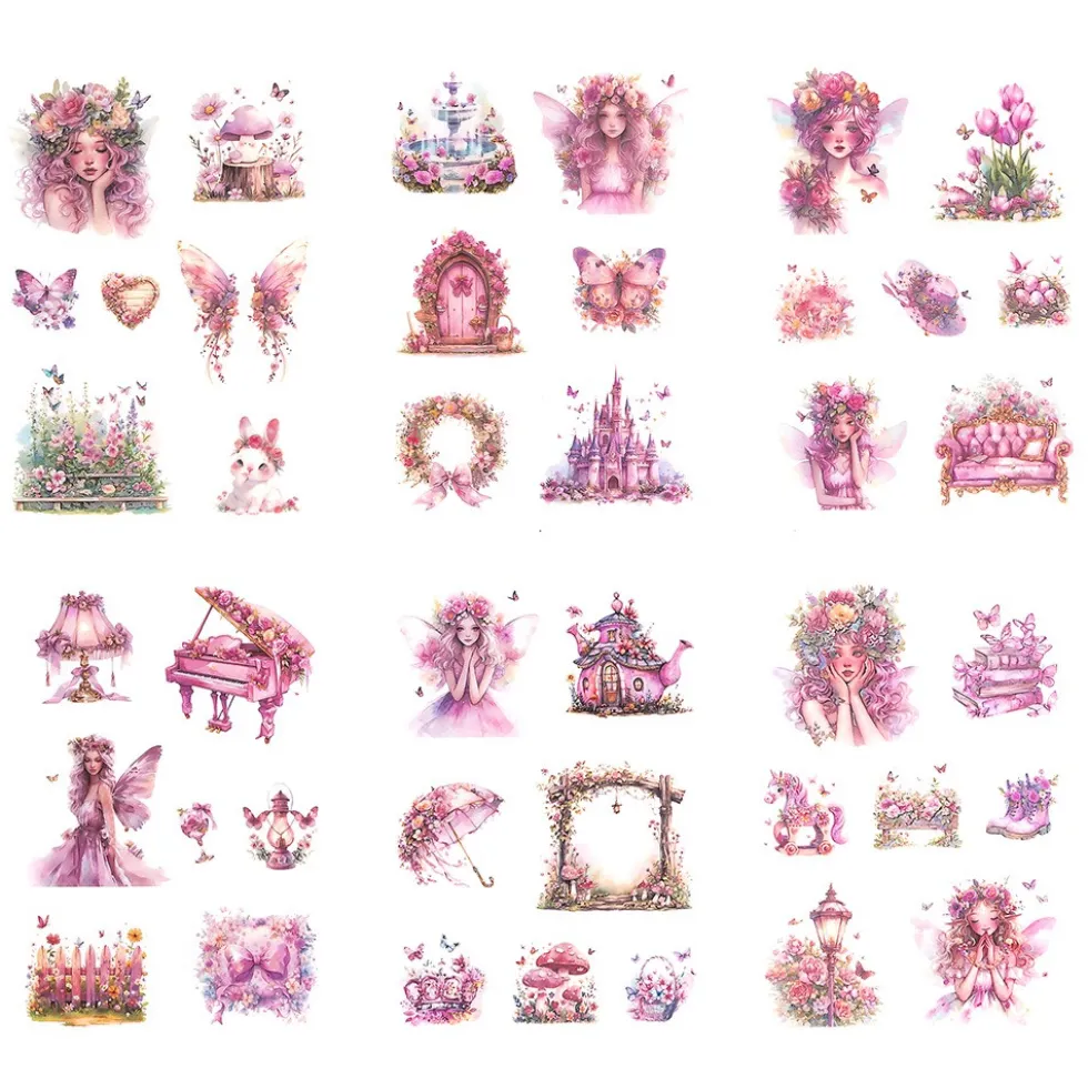 Naklejki foliowe połyskujące Wróżki - DpCraft - Pink 6 ark.