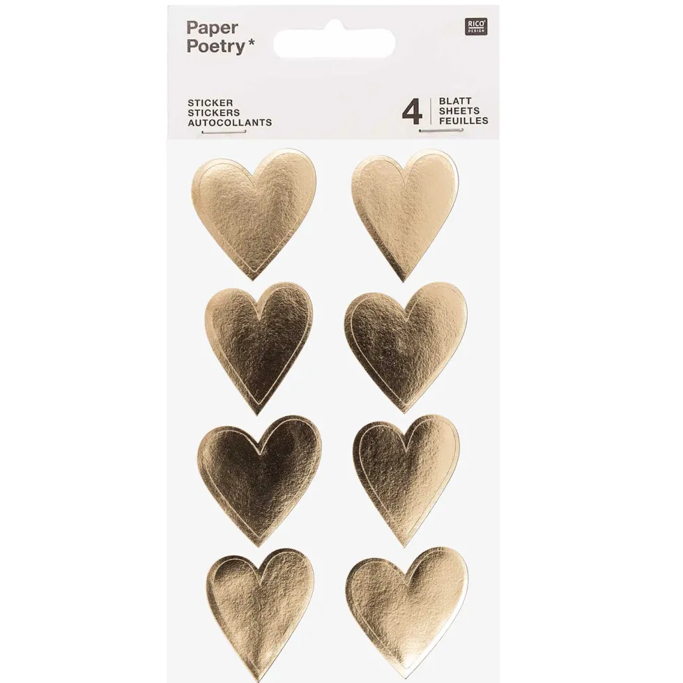 Naklejki metaliczne serca - Paper Poetry - złote, 32 szt.