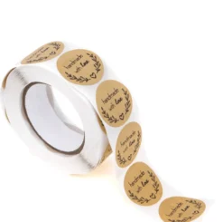Naklejki na rolce, Handmade with love - DpCraft - kraft, 500 szt.