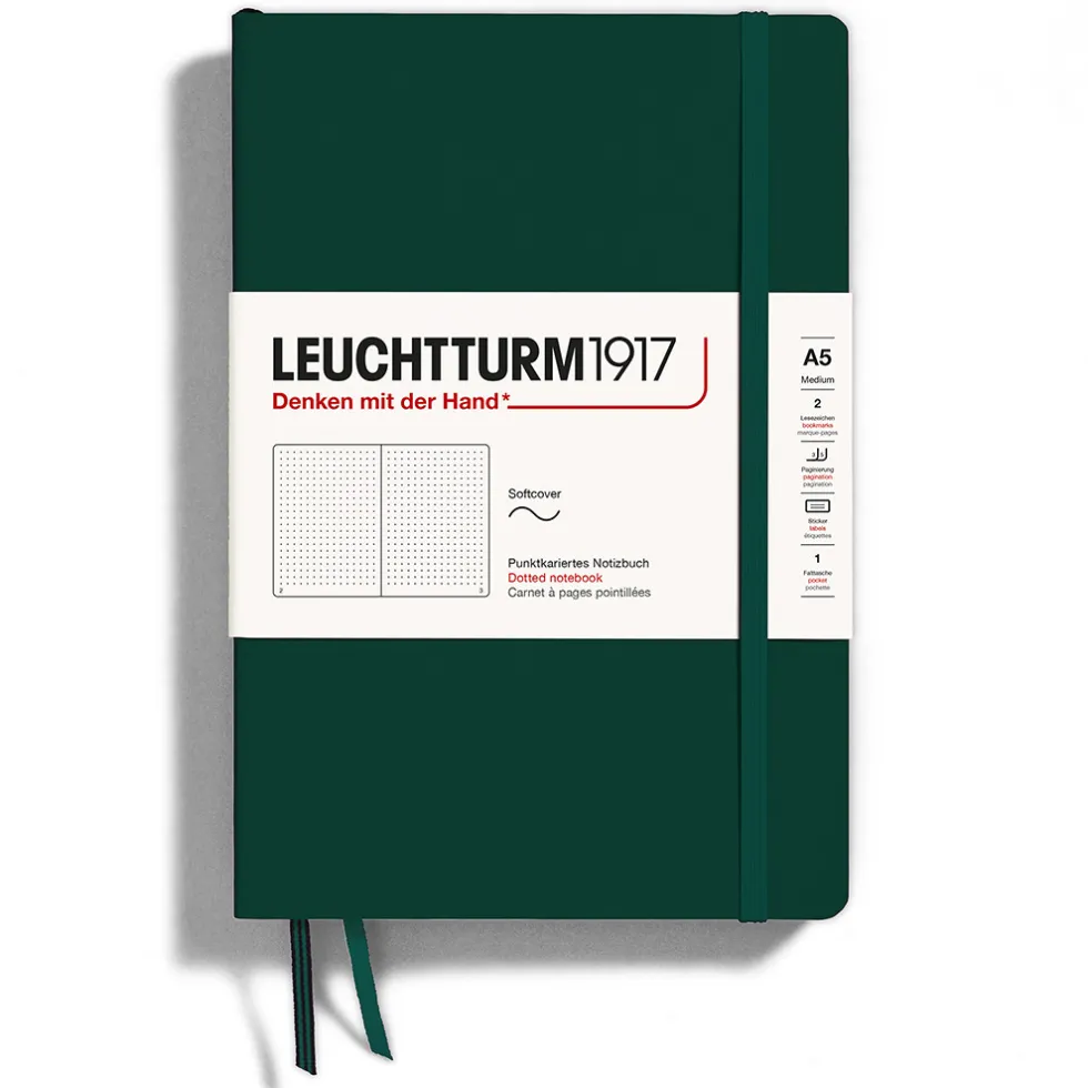 Notatnik A5 - Leuchtturm1917 - w kropki, miękka okładka, Forest Green, 80 g/m2