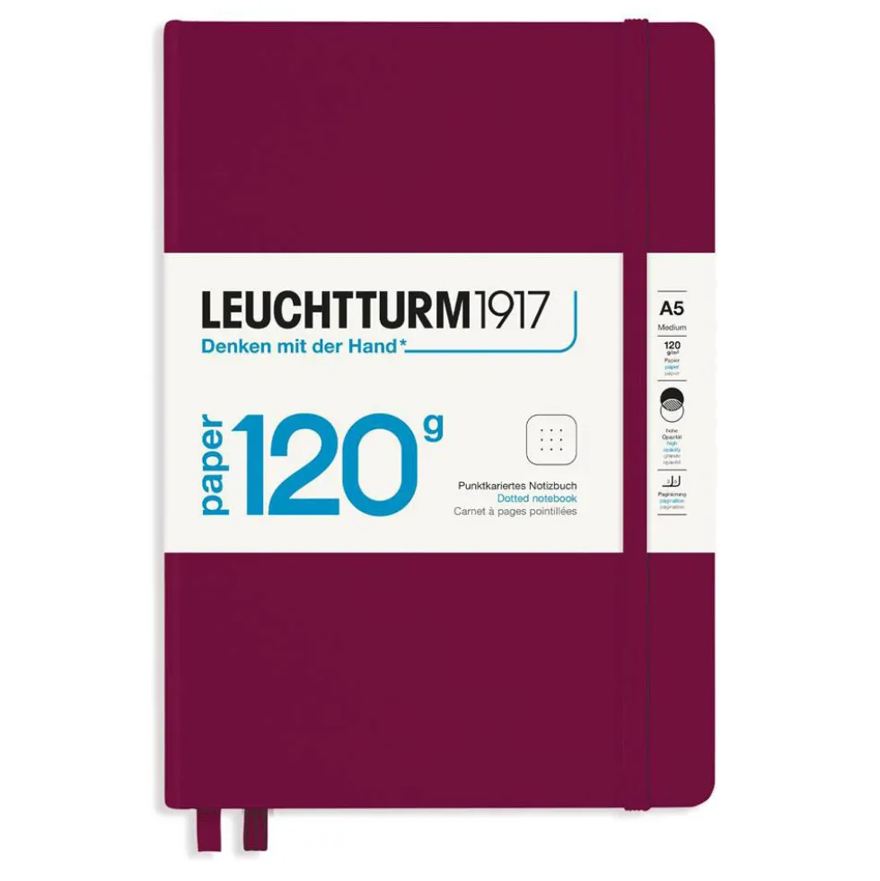 Notatnik A5 - Leuchtturm1917 - w kropki, Port Red, twarda okładka, 120 g