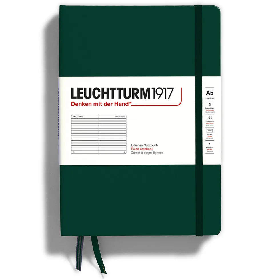 Notatnik A5 - Leuchtturm1917 - w linie, twarda okładka, Forest Green, 80 g/m2