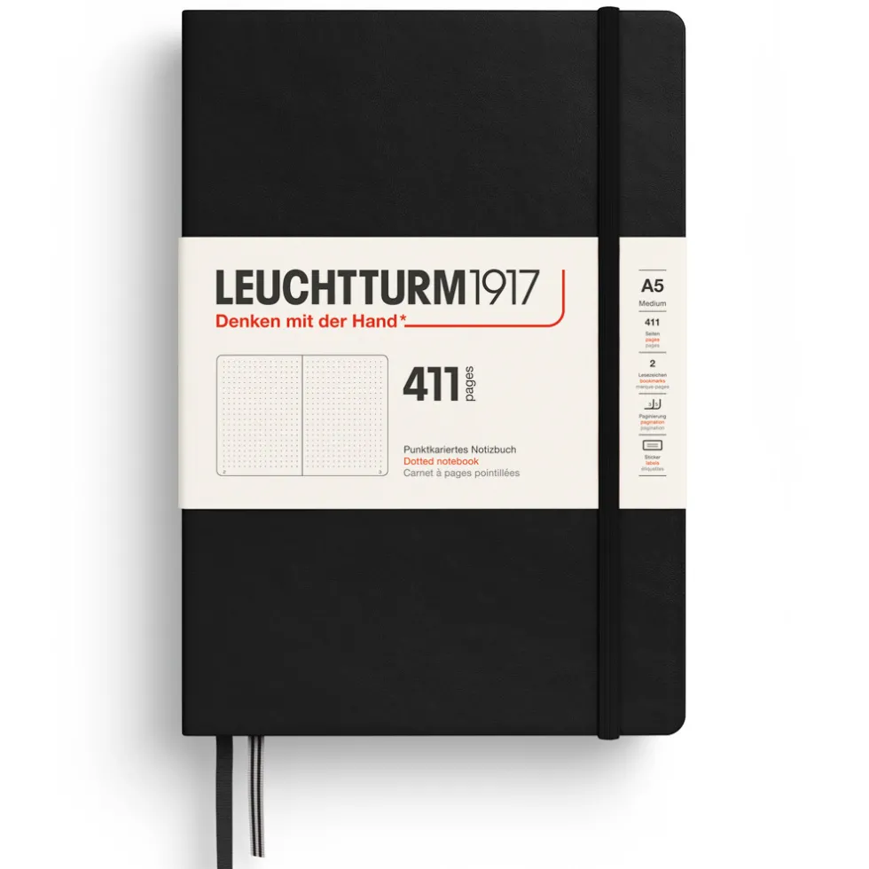 Notatnik 411 w kropki A5 - Leuchtturm1917 - Black, twarda okładka