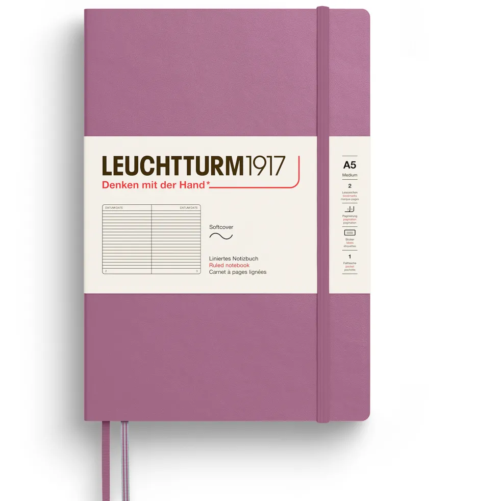 Notatnik w linię A5 - Leuchtturm1917 - Dusty Rose, miękka okładka