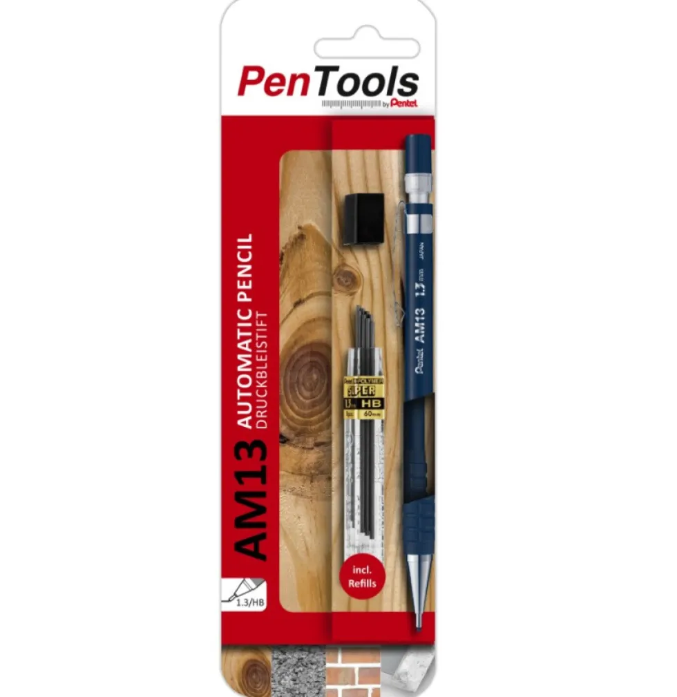 Ołówek automatyczny AM13 z grafitami - Pentel - czarny, 1,3 mm, HB
