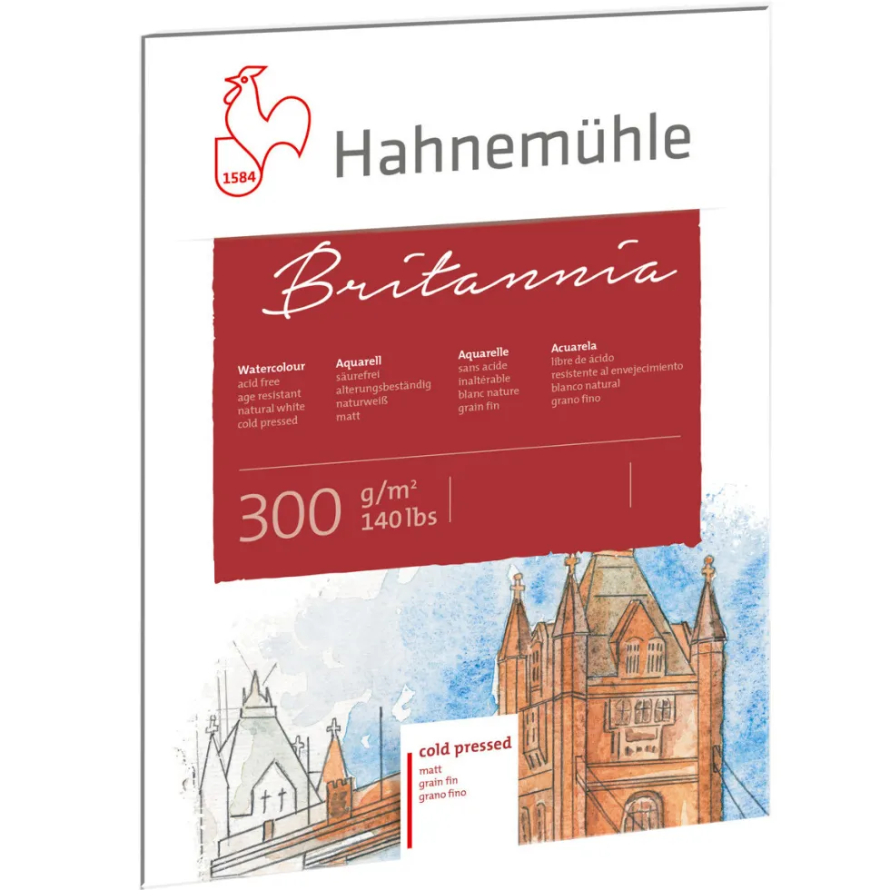 Papier do akwareli Britannia - Hahnemühle - cold pressed, 50 x 65 cm, 300 g, 10 ark.