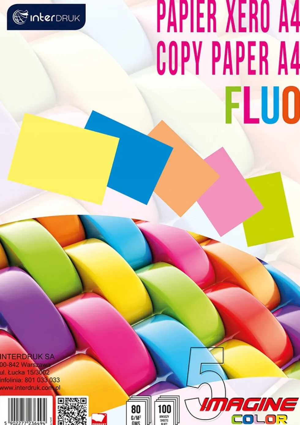 Papier do drukarki, ksero A4 - Interdruk - fluo, 80 g, 100 ark.
