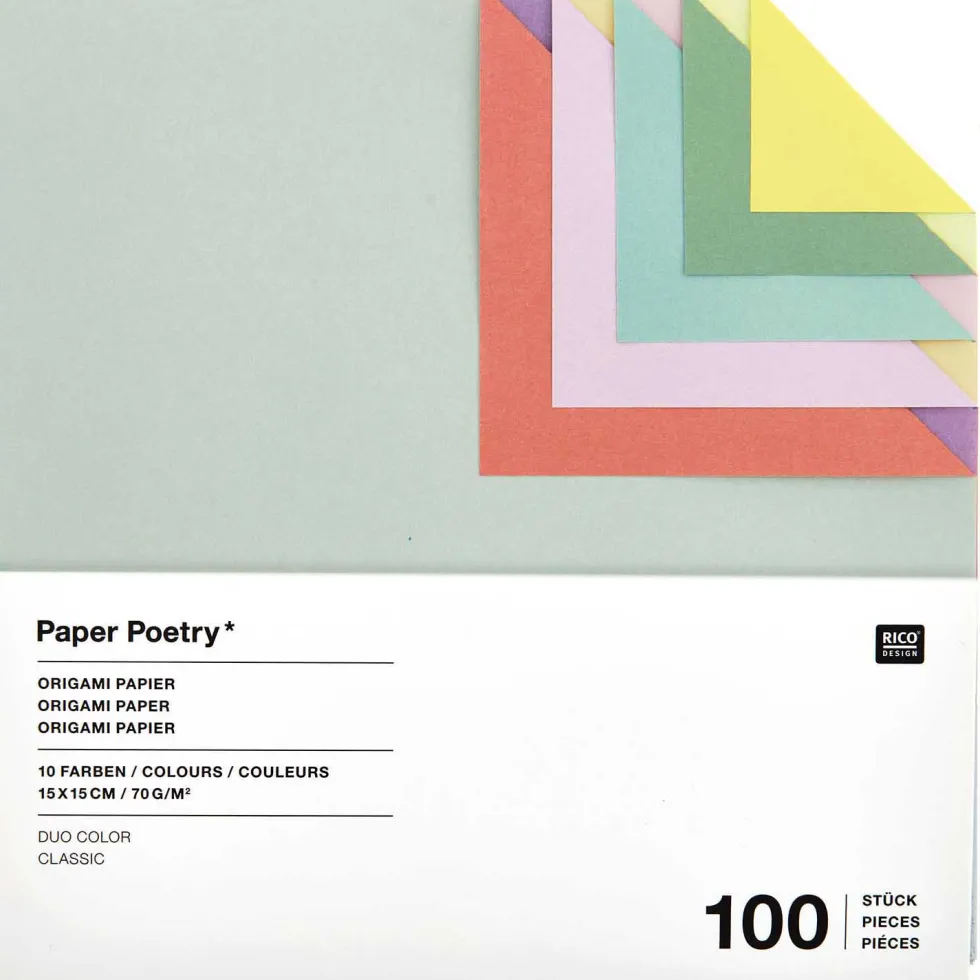 Papier origami Duo Color Classic - Paper Poetry - 15 x 15 cm, 100 ark.