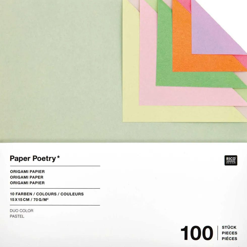 Papier origami Duo Color Pastel - Paper Poetry - 15 x 15 cm, 100 ark.