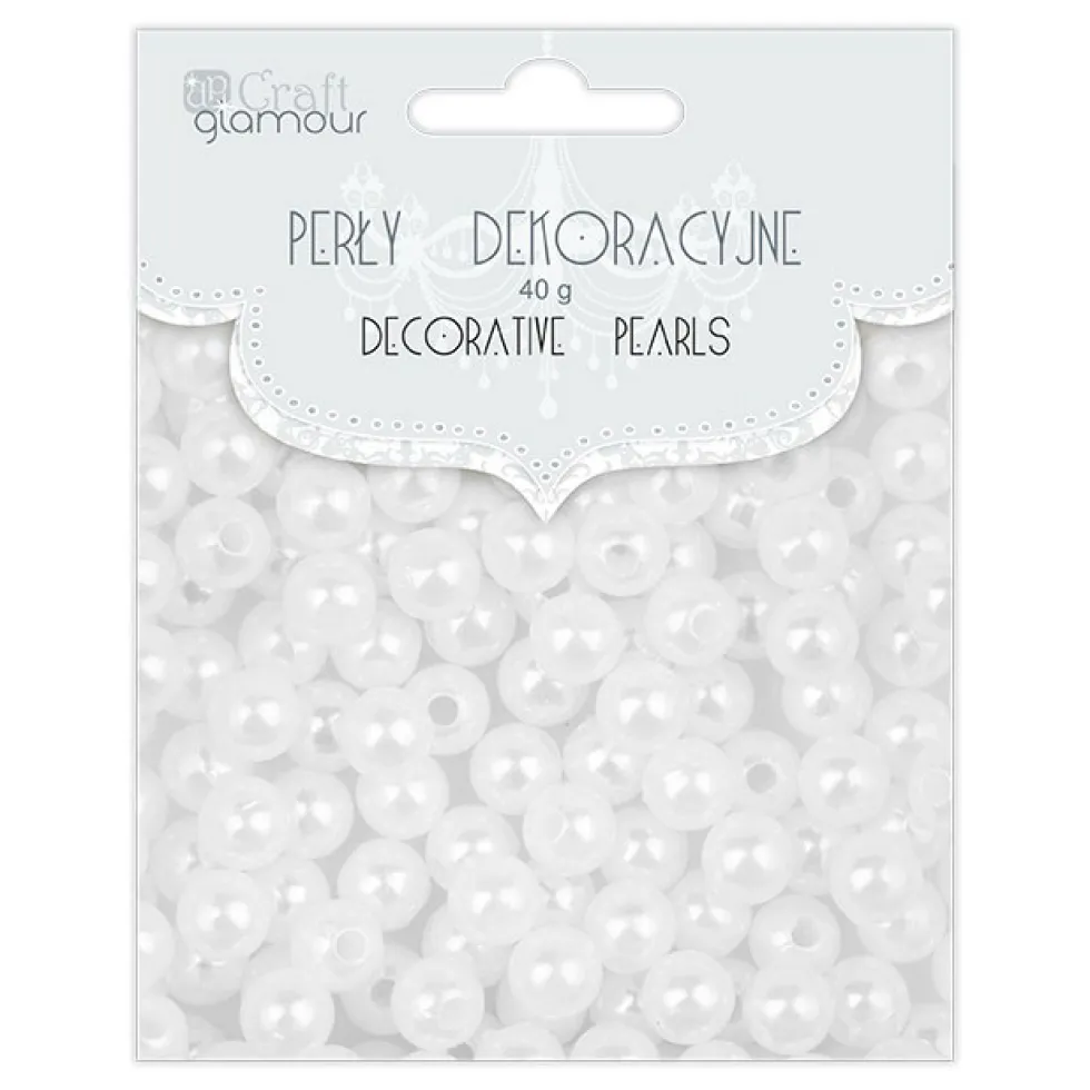 Perły dekoracyjne - DpCraft - białe, 8 mm, 40 g