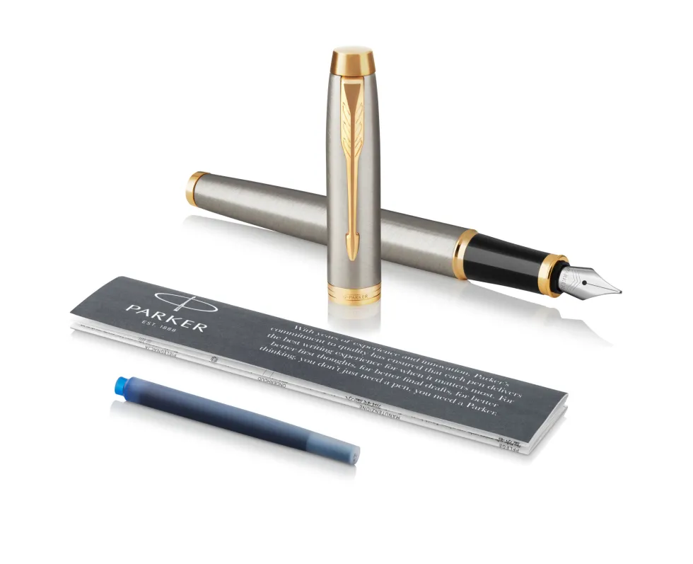 Pióro wieczne IM w etui - Parker - Brushed Metal & Gold Trim, F