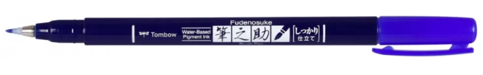 Pisak do kaligrafii Fudenosuke Brush Pen - Tombow - twardy, niebieski