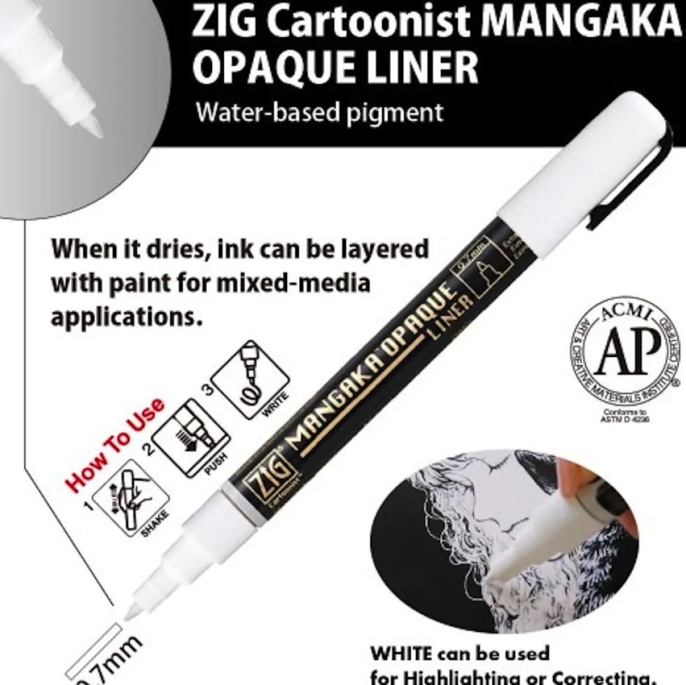 Pisak ZIG Cartoonist Mangaka Opaque Liner - Kuretake - biały, 0,7 mm