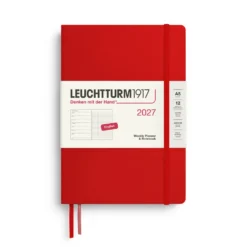 Planer tygodniowy z notatnikiem w kropki 2027 – Leuchtturm1917 – Cherry A5