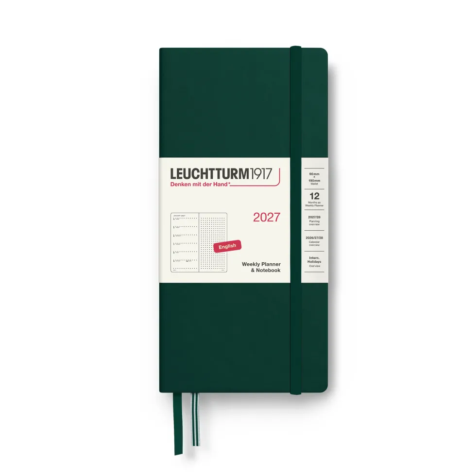 Planer tygodniowy z notatnikiem w kropki 2027 - Leuchtturm1917 - Foest Green 9 x 19 cm