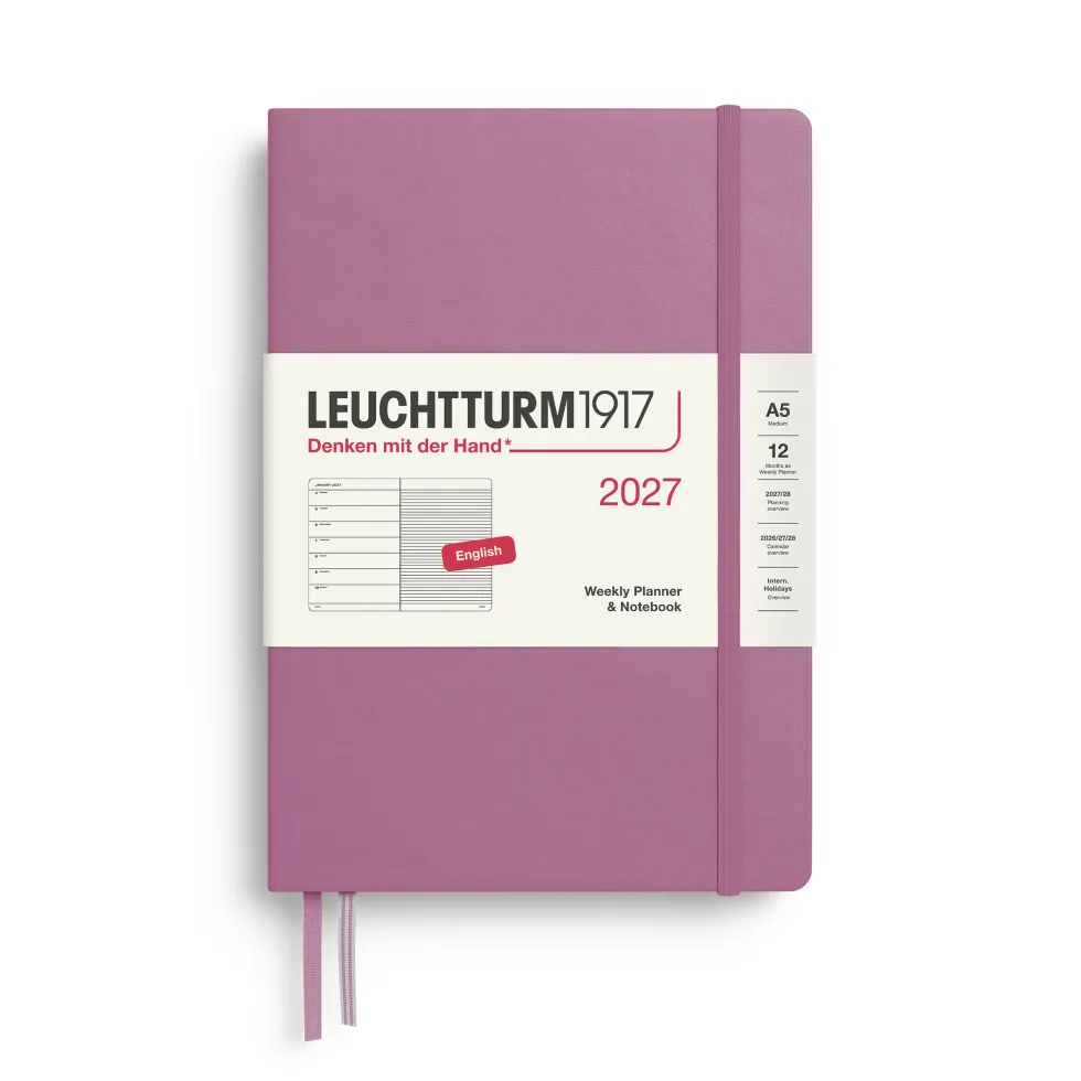 Planer tygodniowy z notatnikiem w linie 2027 - Leuchtturm1917 - Dusty Rose A5