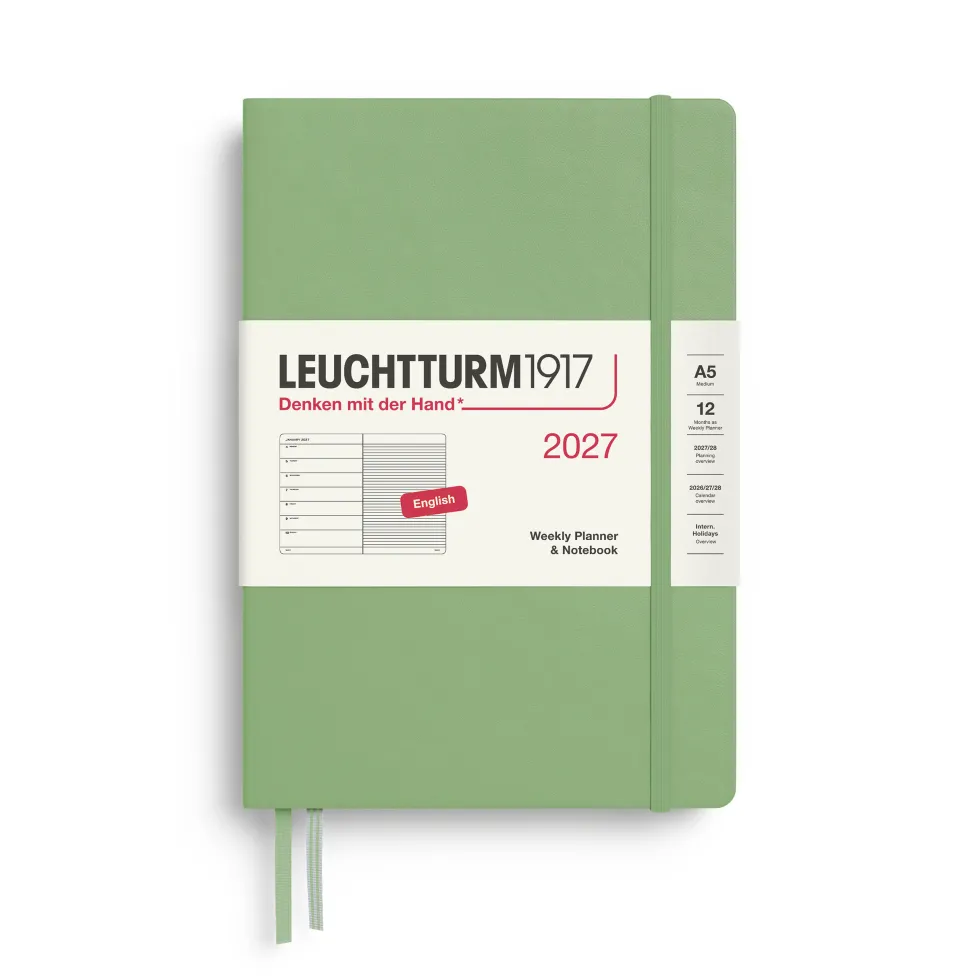 Planer tygodniowy z notatnikiem w linie 2027 - Leuchtturm1917 - Sage A5
