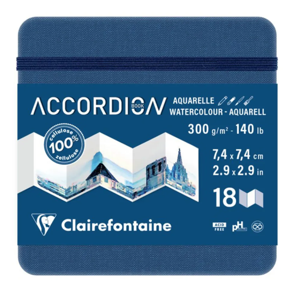 Szkicownik gładki Accordion 7,4 x 7,4 cm - Clairefontaine - 300 g 18 ark.