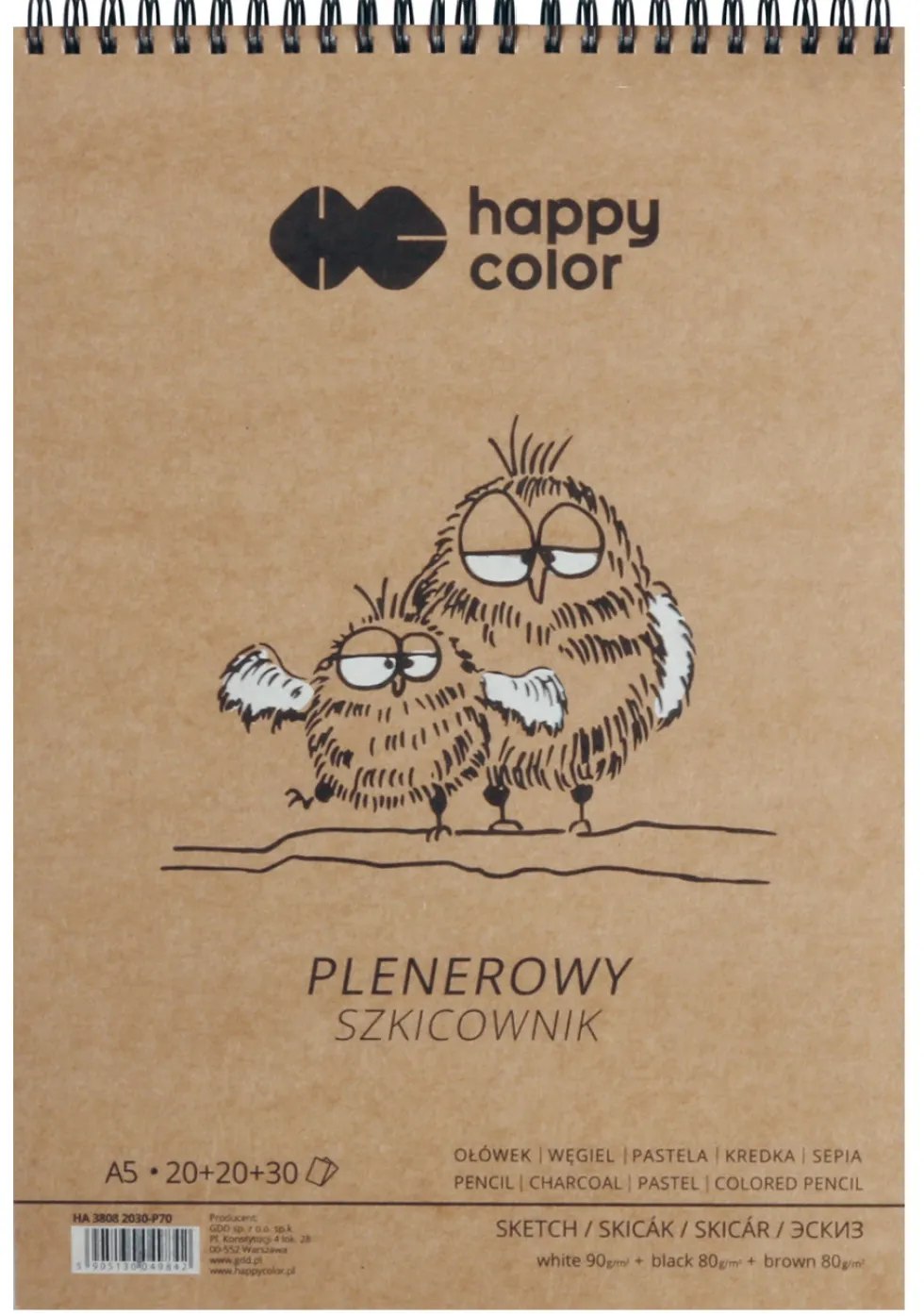 Szkicownik plenerowy ze spiralą - Happy Color - A5, 80-90 g, 70 ark.