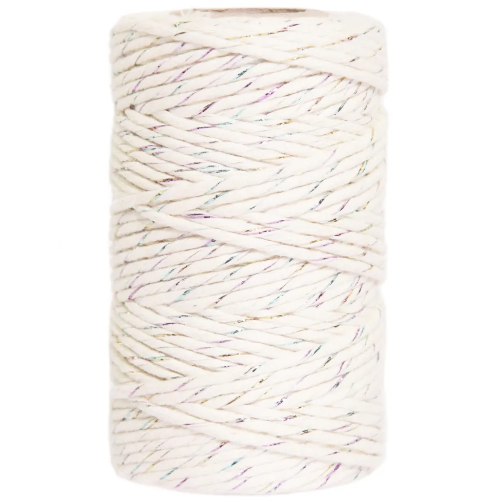 Sznurek bawełniany do makramy - beżowy z kolorową nicią, 2 mm, 100 g, 60 m