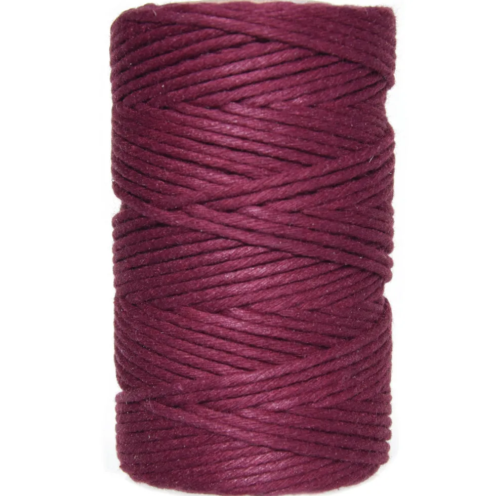 Sznurek bawełniany do makramy - bordowy, 2 mm, 100 g, 60 m