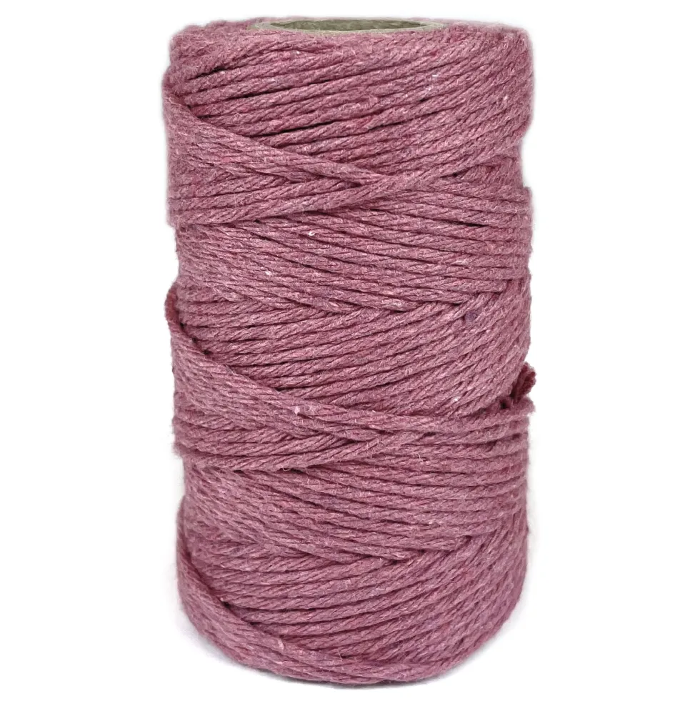 Sznurek bawełniany do makramy - brudny róż, 2 mm, 60 m