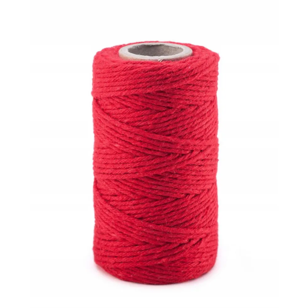 Sznurek bawełniany do makramy - czerwony, 2 mm, 100 g, 70 m