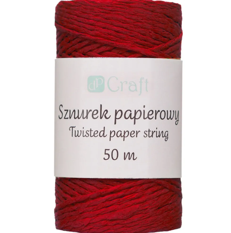 Sznurek papierowy, skręcany - DpCraft - czerwony, 50 m