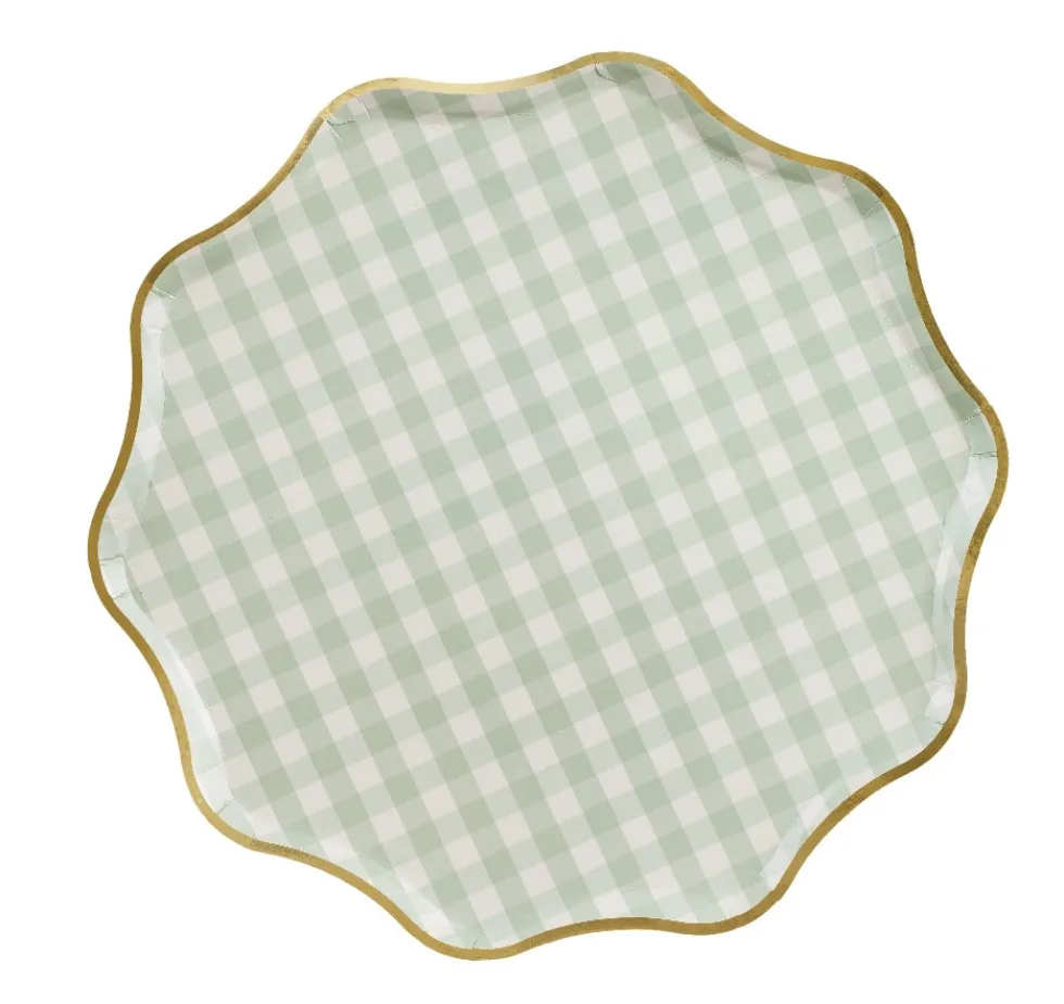 Talerzyki papierowe Kratka - zielone 23 cm 6 szt.