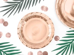 Talerzyki papierowe okrągłe - różowe złoto, metalizowane, 18 cm, 6 szt.