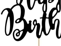 Topper na tort Happy Birthday - czarny