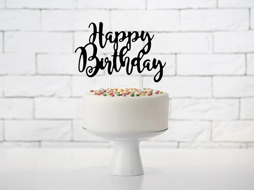 Topper na tort Happy Birthday - czarny