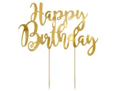 Topper na tort Happy Birthday - złoty, 22,5 cm