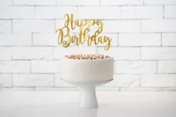 Topper na tort Happy Birthday - złoty, 22,5 cm