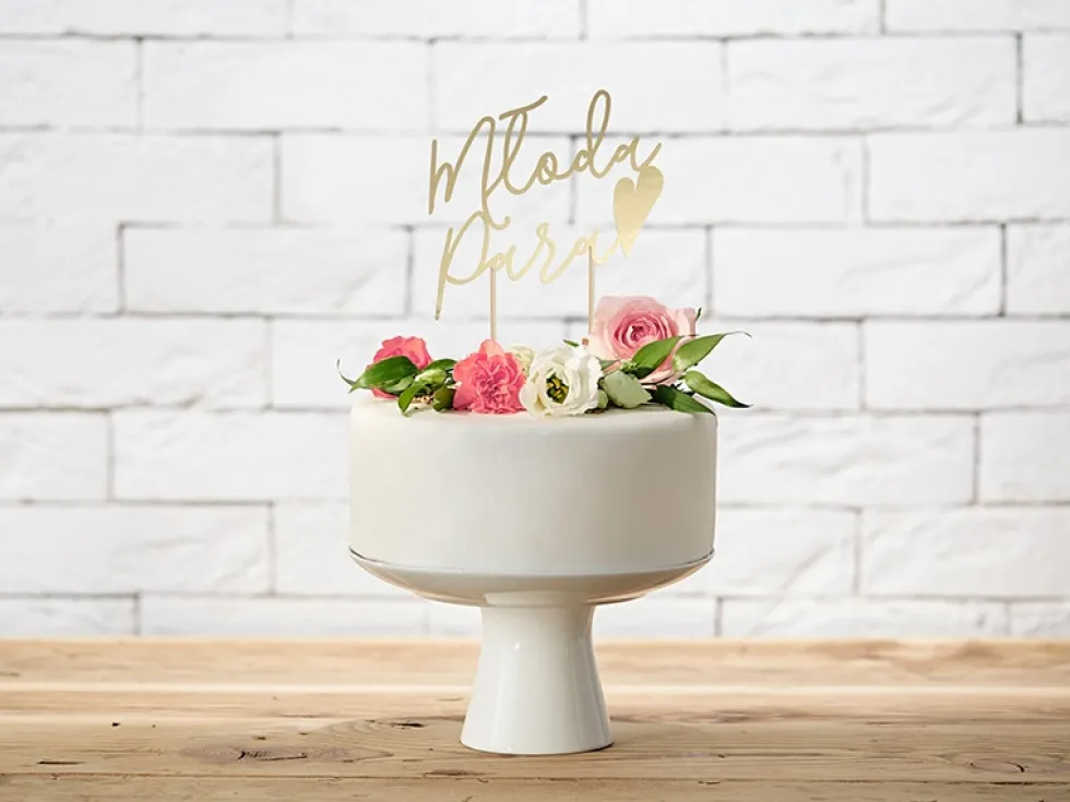 Topper na tort Młoda Para - złoty, 22,5 cm