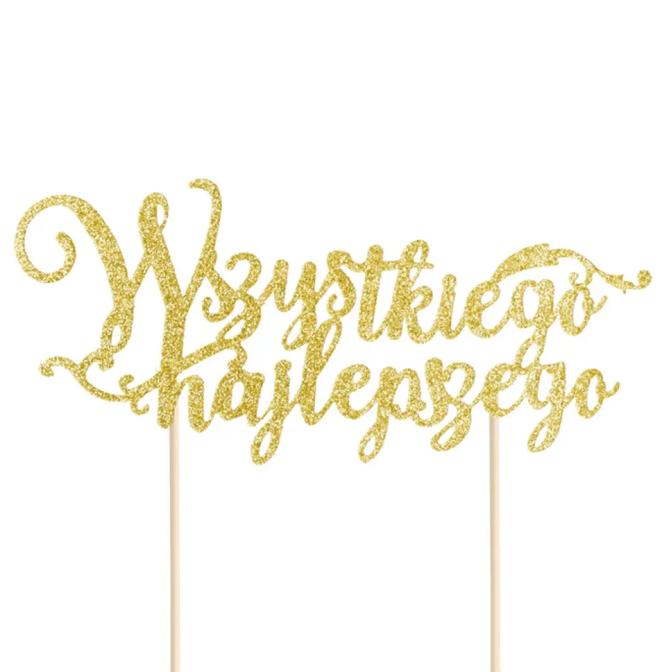 Topper na tort Wszystkiego Najlepszego - złoty, 14 x 19 cm