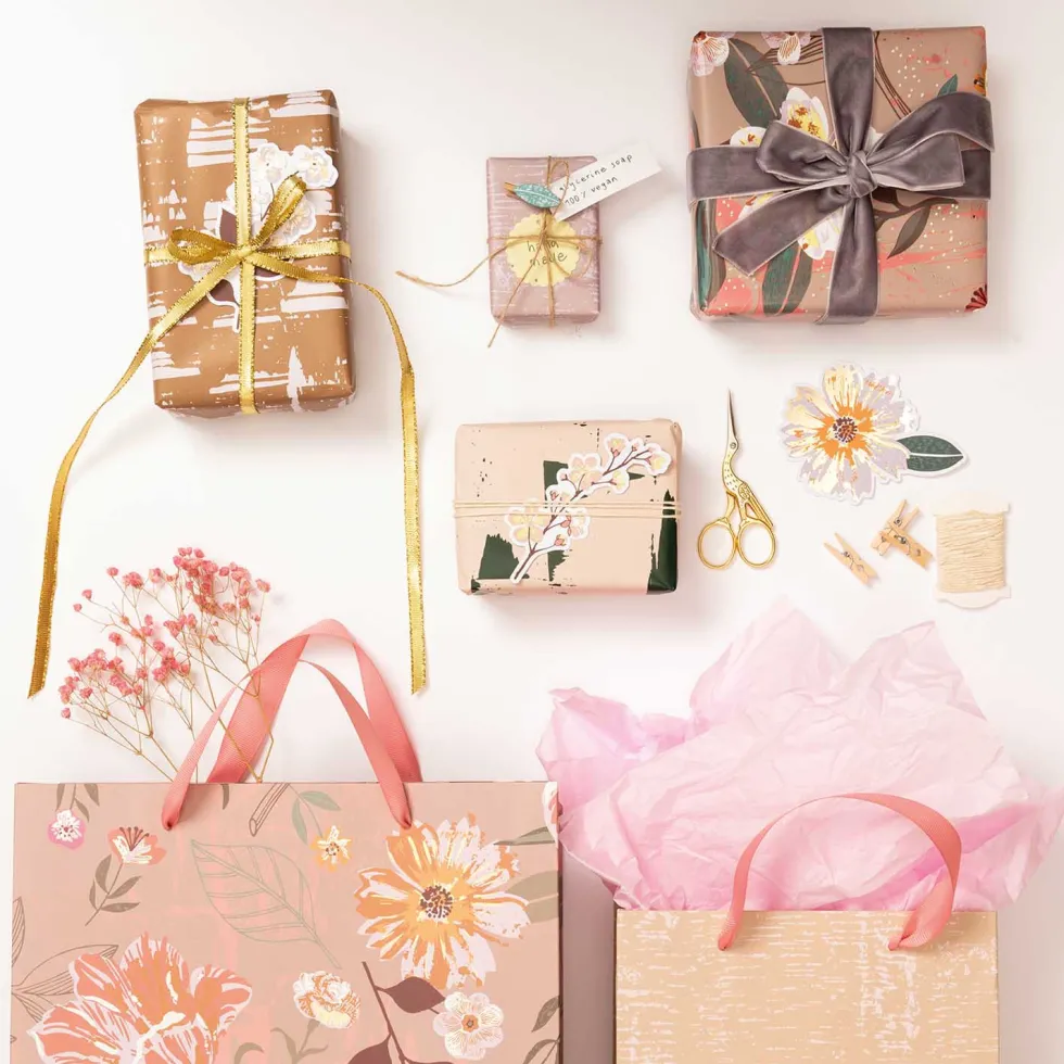 Torba prezentowa Flowers - Rico Design - różowa, 26 x 32 x 12 cm